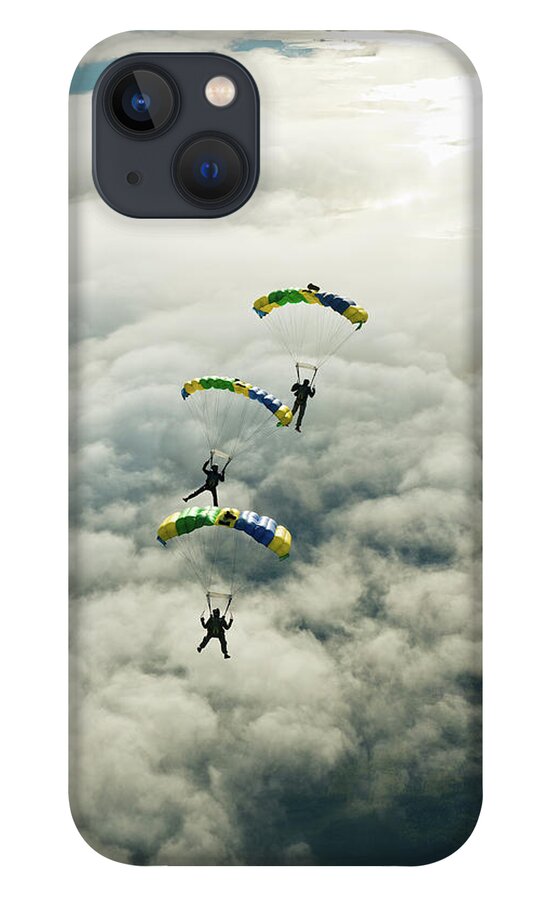 Young Men iPhone 13 Case featuring the photograph Skydivers In Mid-air by Johner Images