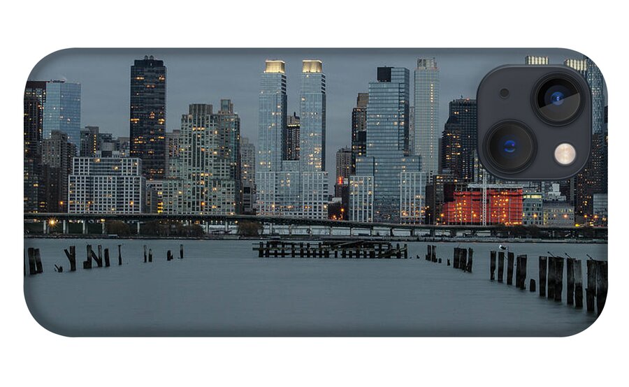 Blue iPhone 13 Case featuring the photograph Skyline by the Pier by GeeLeesa Productions