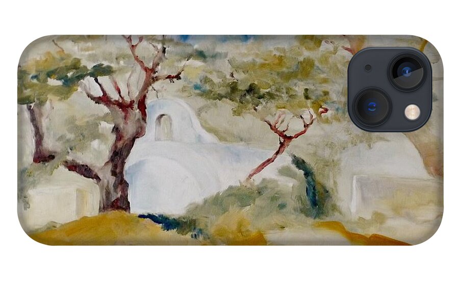Landscape iPhone 13 Case featuring the painting Small chapel in Greece by Karina Plachetka