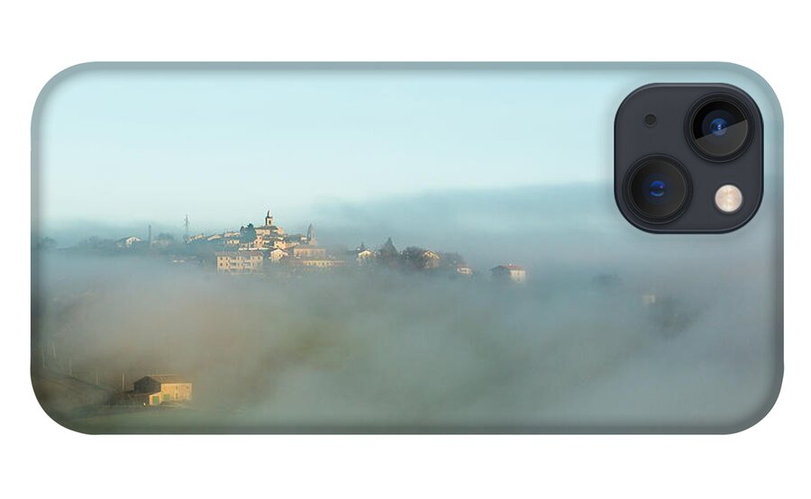Scenics iPhone 13 Case featuring the photograph Small Italian Village In The Fog by Deimagine