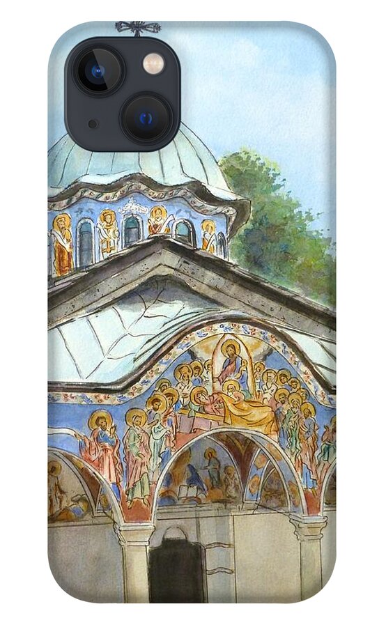 Sokolski Monastery iPhone 13 Case featuring the painting Sokolski Monastery Bulgaria by Henrieta Maneva