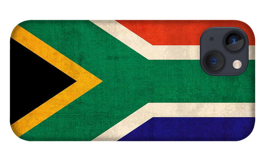 South Africa Flag Vintage Distressed Finish iPhone 13 Case featuring the mixed media South Africa Flag Vintage Distressed Finish by Design Turnpike