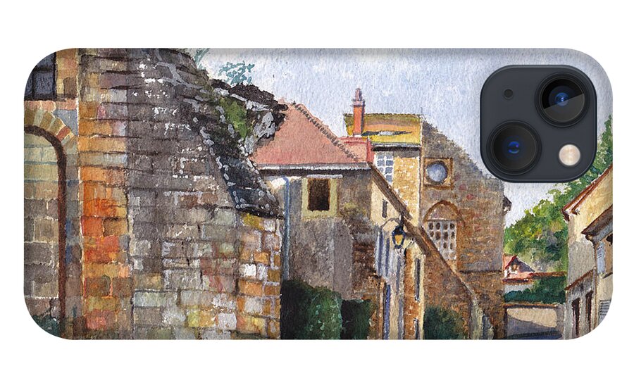 Stonework iPhone 13 Case featuring the painting Souvigny Eclectic architecture in a village in Central France by Dai Wynn