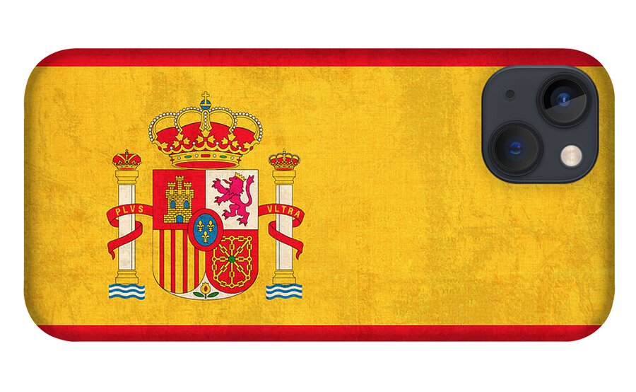 Spain Flag Vintage Distressed Finish Spanish Madrid Barcelona Europe Nation Country iPhone 13 Case featuring the mixed media Spain Flag Vintage Distressed Finish by Design Turnpike