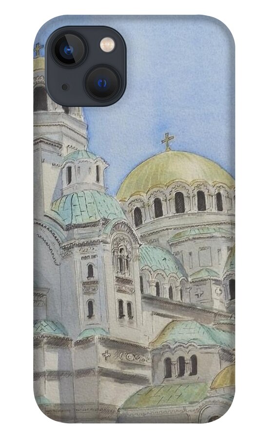 Churches iPhone 13 Case featuring the painting St Alexander Nevsky Cathedral Sofia Bulgaria by Henrieta Maneva