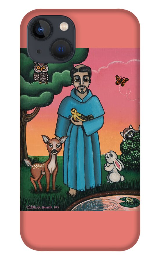 St. Francis iPhone 13 Case featuring the painting St. Francis Animal Saint by Victoria De Almeida