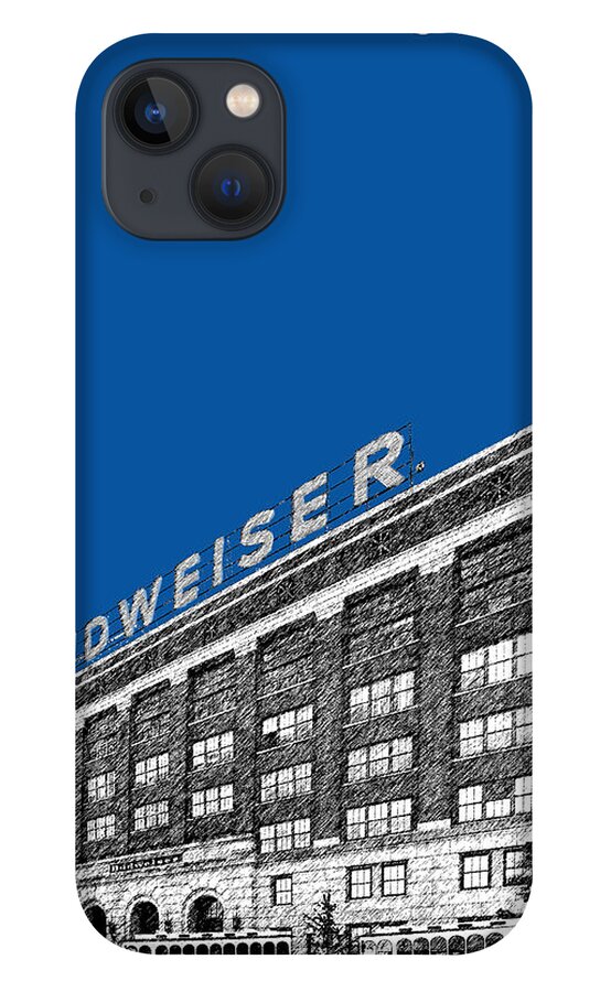 Architecture iPhone 13 Case featuring the digital art St Louis Skyline Budweiser Brewery - Royal Blue by DB Artist