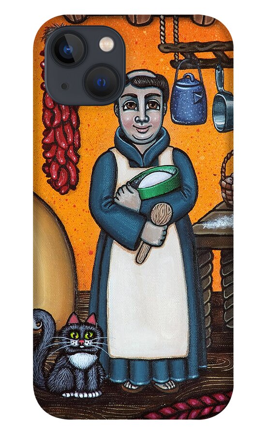 San Pascual iPhone 13 Case featuring the painting St. Pascual Making Bread by Victoria De Almeida