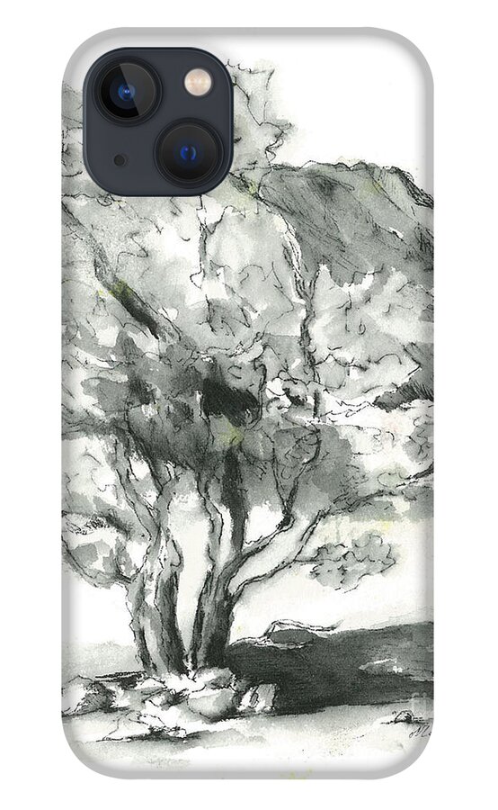 Mountains iPhone 13 Case featuring the painting Graceful Smoketree by Maria Hunt