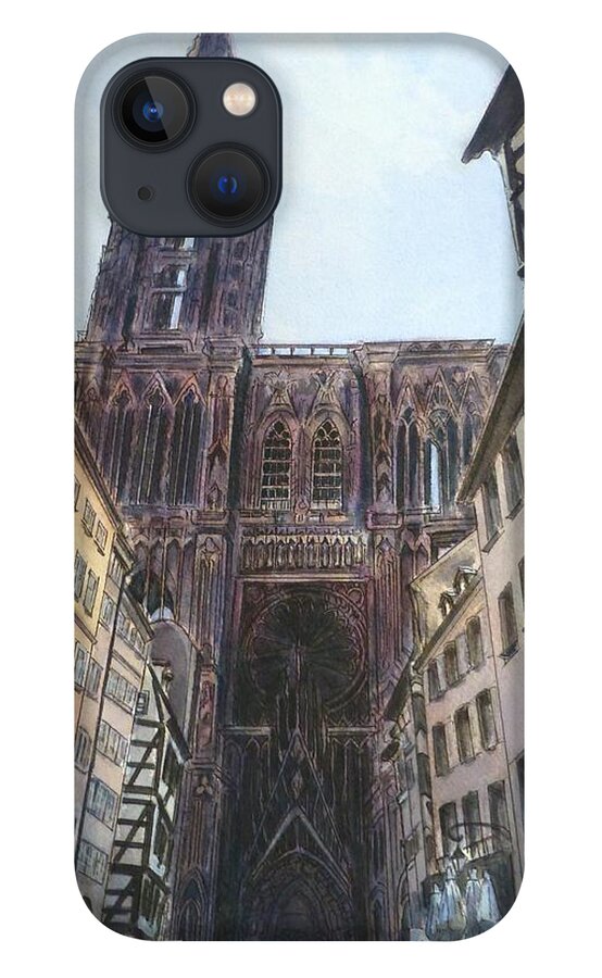 Strasbourg Cathedral iPhone 13 Case featuring the painting Strasbourg Cathedral by Henrieta Maneva