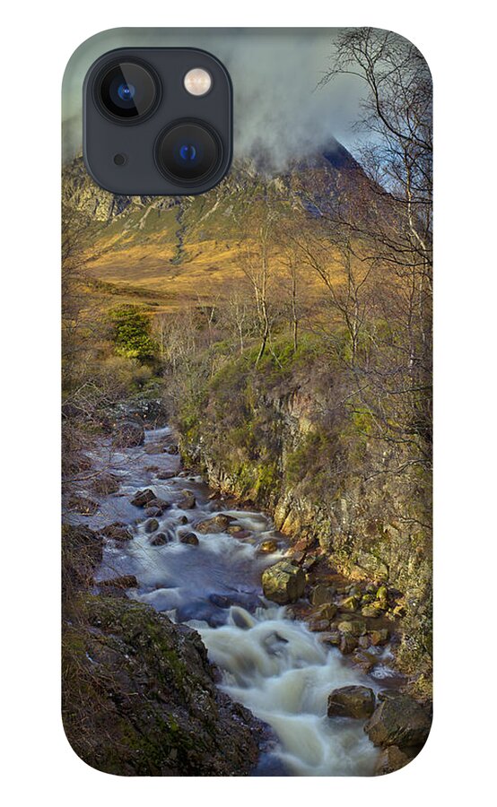 Buachaille Etive Mor iPhone 13 Case featuring the photograph Stream below Buachaille Etive Mor by Gary Eason