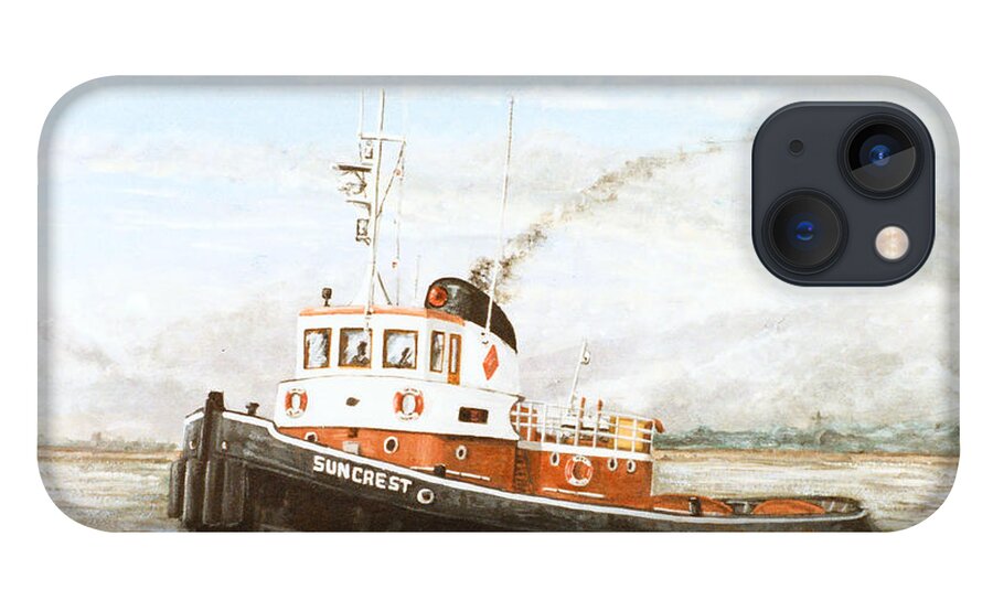 Sun Tug iPhone 13 Case featuring the painting Suncrest a tug on the River Thames London by Mackenzie Moulton