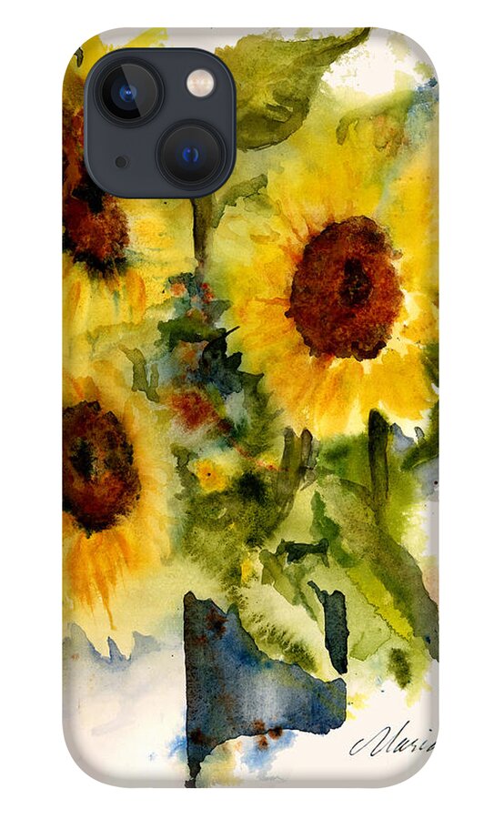 Sunflowers In A Vase iPhone 13 Case featuring the painting Autumn's Sunshine by Maria Hunt