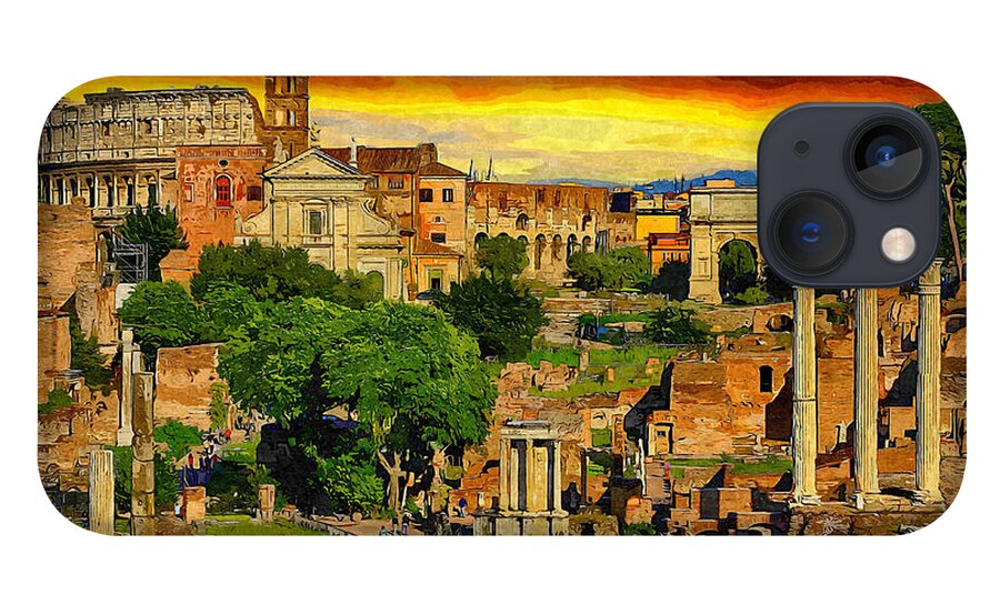 Sunset iPhone 13 Case featuring the painting Sunset in Rome by Stefano Senise