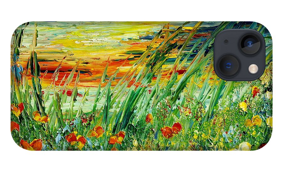 Sunset iPhone 13 Case featuring the painting SUNSET MEADOW series by Teresa Wegrzyn