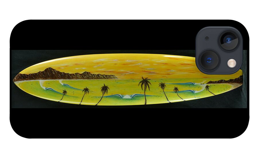 Sunsetonasurfboard iPhone 13 Case featuring the painting Sunset on a Surfboard by Paul Carter
