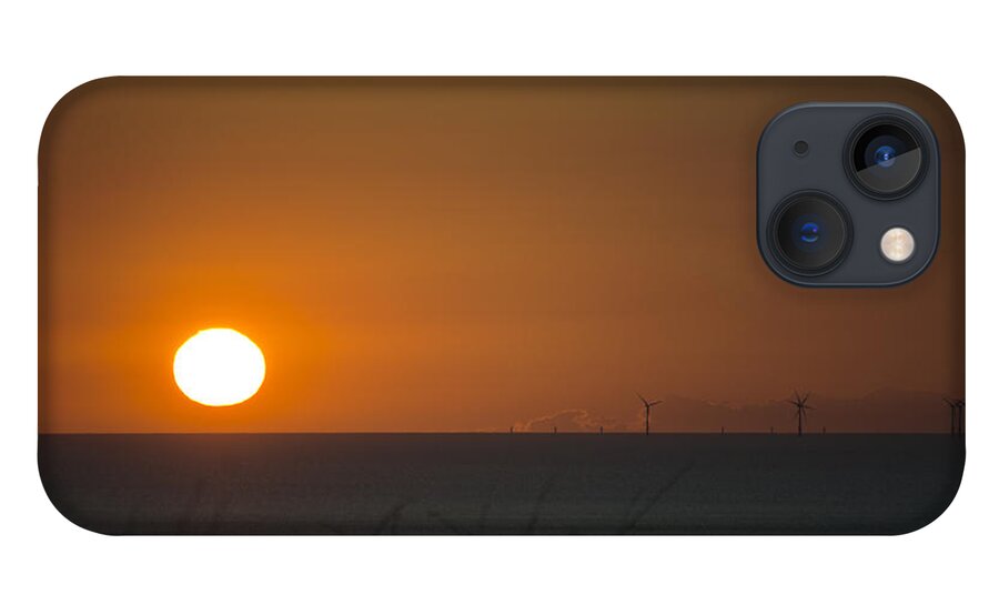 Sun iPhone 13 Case featuring the photograph Sunset Over The Windfarm by Spikey Mouse Photography