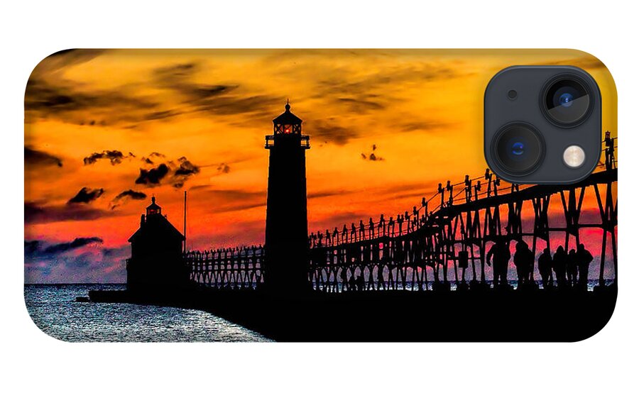 Beach iPhone 13 Case featuring the photograph Sunset walking on Grand Haven Pier by Nick Zelinsky Jr