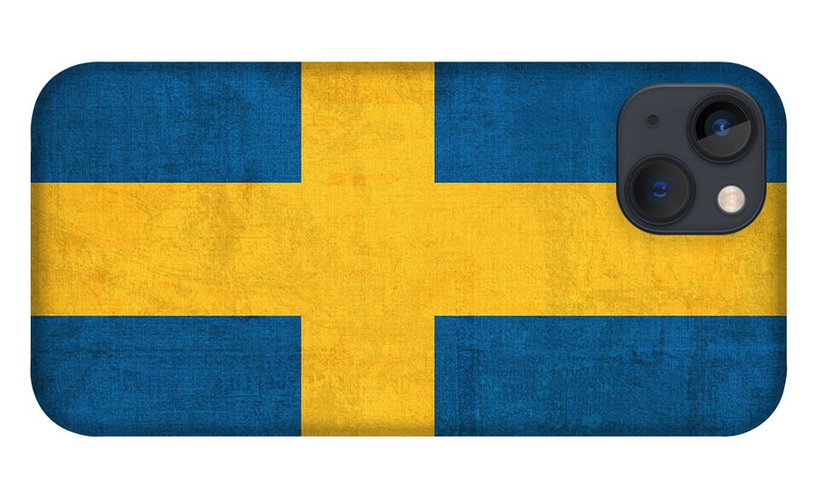 Sweden Flag Vintage Distressed Finish iPhone 13 Case featuring the mixed media Sweden Flag Vintage Distressed Finish by Design Turnpike