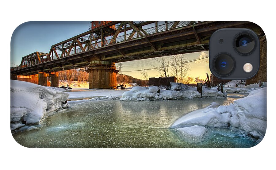Architecture iPhone 13 Case featuring the photograph Swing Bridge Frozen River by Jakub Sisak