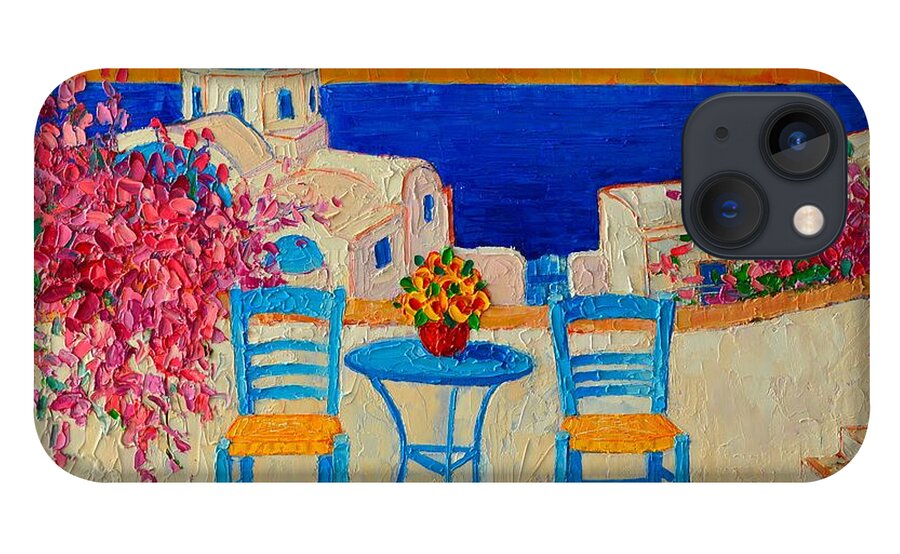 Greece iPhone 13 Case featuring the painting Table For Two In Santorini Greece by Ana Maria Edulescu