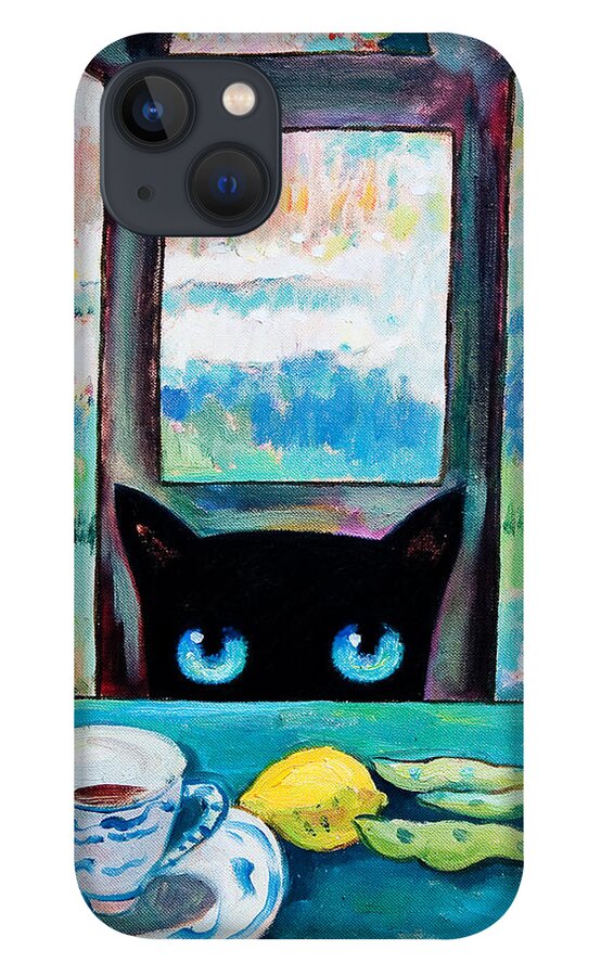 Cat iPhone 13 Case featuring the painting Tea Time Kitty by Shijun Munns