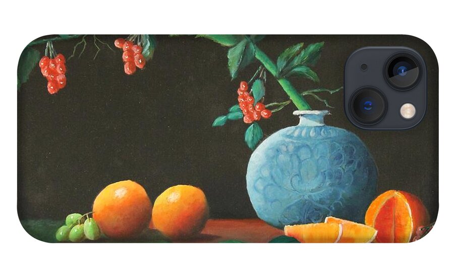 Oil Paintings iPhone 13 Case featuring the painting The Asian Vase and Oranges by Bob Williams