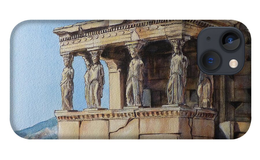 Athens iPhone 13 Case featuring the painting The Caryatid Porch of the Erechtheion by Henrieta Maneva