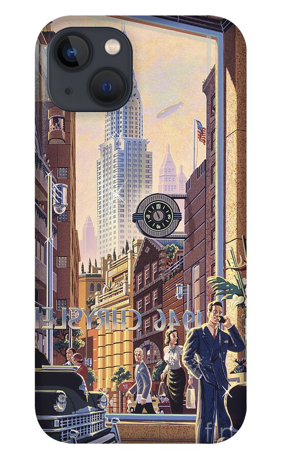 Vintage iPhone 13 Case featuring the digital art The Chrysler by MGL Meiklejohn Graphics Licensing