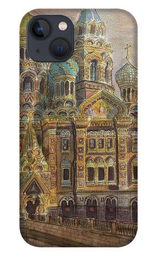 Architecture iPhone 13 Case featuring the painting The Church of Our Savior on the Spilled Blood St Petersburg by Henrieta Maneva