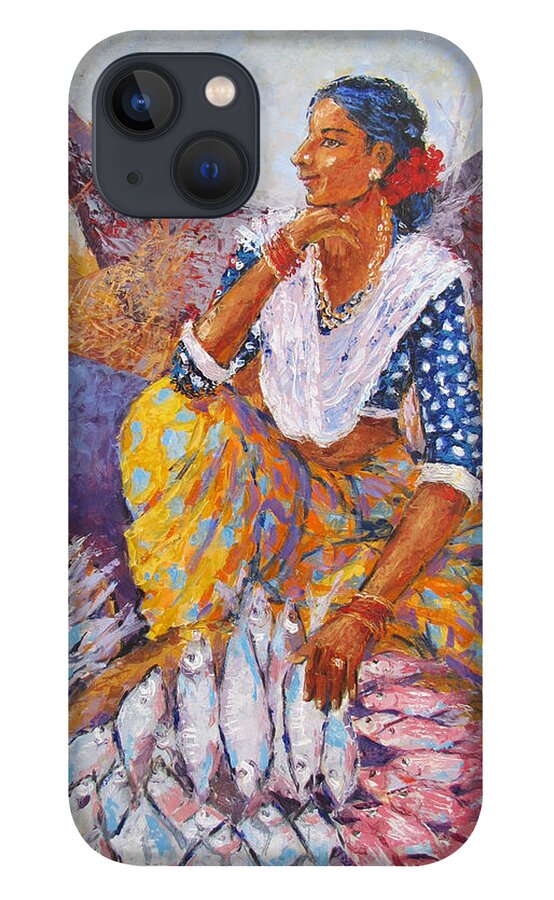 Fish iPhone 13 Case featuring the painting The Fisherwoman by Jyotika Shroff