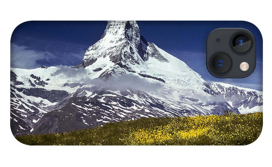 Alpine iPhone 13 Case featuring the photograph The Matterhorn with Alpine Meadow in Foreground by Jeff Goulden
