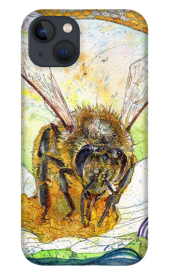 Bees iPhone 13 Case featuring the painting The Pollinator by Petra Rau