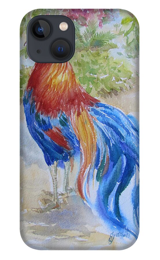 Rooster iPhone 13 Case featuring the painting Long Tail Rooster by Jyotika Shroff