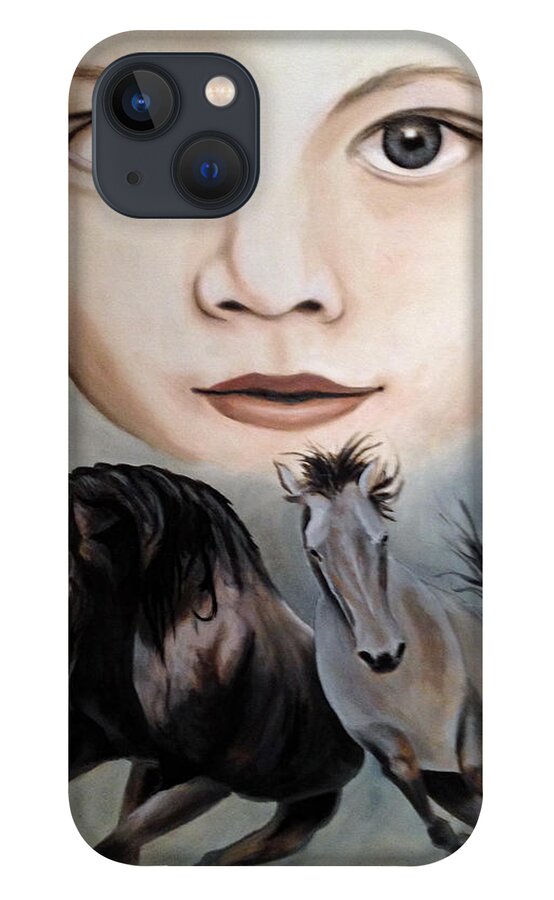 Horses iPhone 13 Case featuring the painting Thoughts Running Wild by Mr Dill