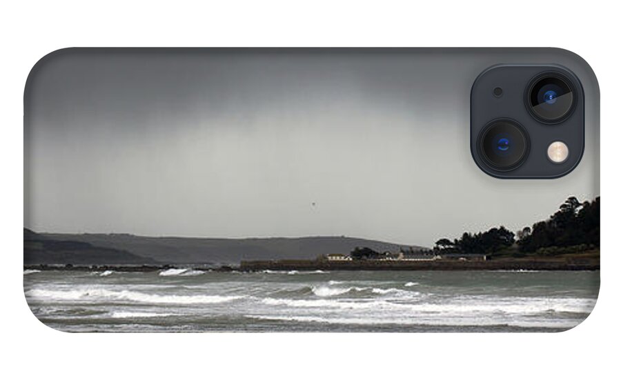 Threatening iPhone 13 Case featuring the photograph Threatening rain clouds over St Michaels Mount by Tony Mills