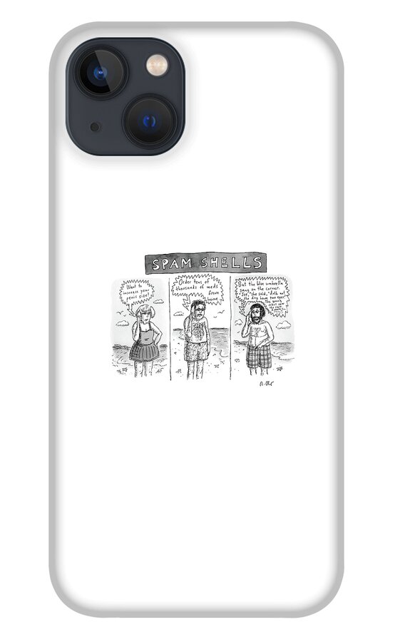 Three Panels Of People In Swimsuits On The Beach iPhone 13 Case