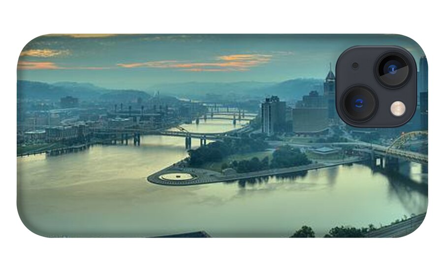 Pittsburgh Panorama iPhone 13 Case featuring the photograph Three Rivers Morning by Adam Jewell