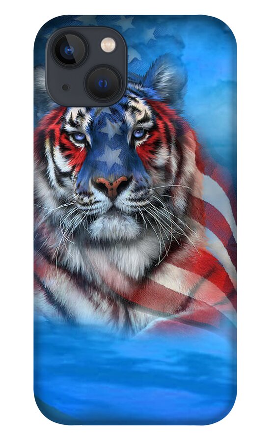 Carol Cavalaris iPhone 13 Case featuring the mixed media Tiger Flag by Carol Cavalaris