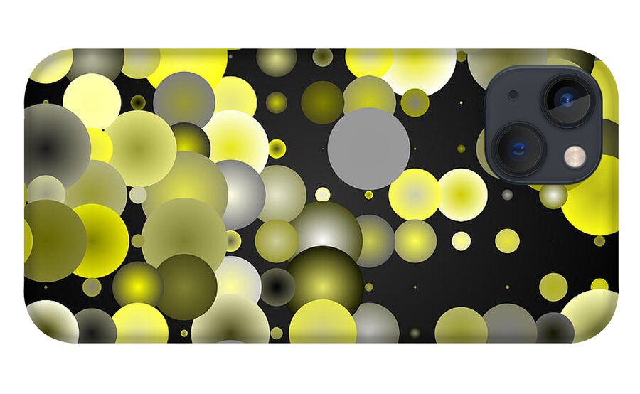 Abstract Digital Algorithm Rithmart Yellow Bubble Circle Globe Sphere Dark Bright Pale iPhone 13 Case featuring the digital art Tiles.yellow.2.1 by Gareth Lewis