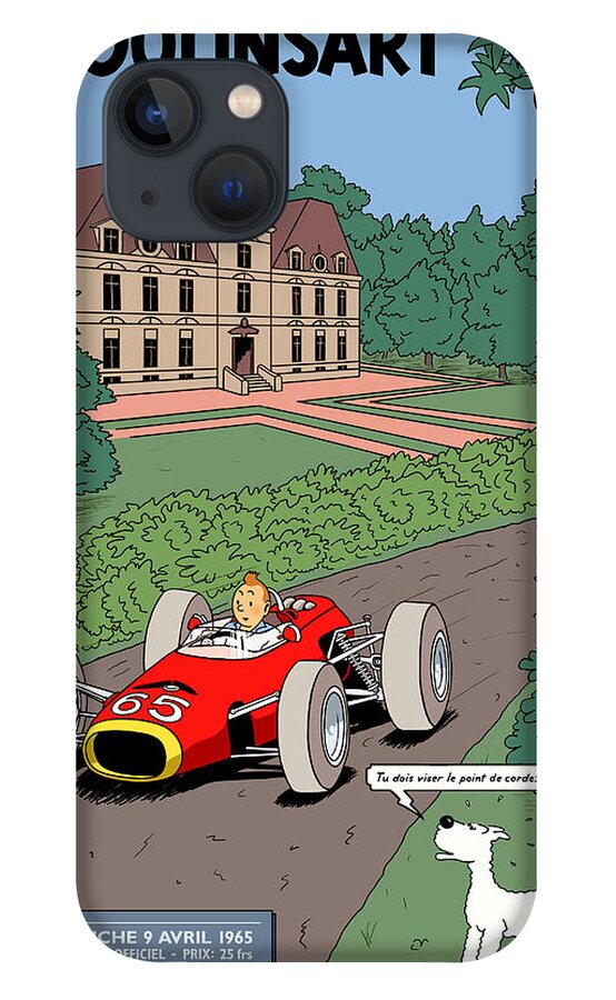 Tintin Grand Prix iPhone 13 Case featuring the digital art Tintin Grand Prix de Moulinsart 1965 by Georgia Fowler