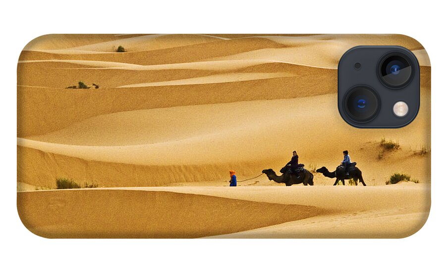 Desert Sahara Dunes sand Dunes Morocco Camels iPhone 13 Case featuring the photograph Travellers in the desert by Christopher Byrd