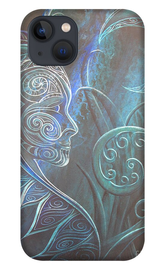 Moon iPhone 13 Case featuring the painting Tribal Moon Goddess 2 by Reina Cottier