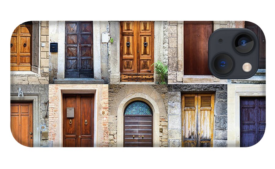 Arch iPhone 13 Case featuring the photograph Tuscan Wooden Doors, Italy by Moreiso