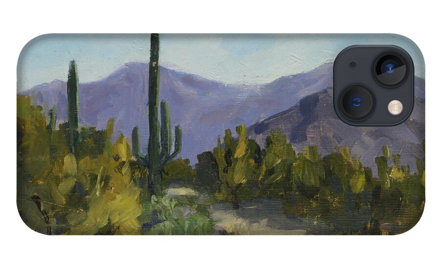 Saguaro iPhone 13 Case featuring the painting The Serene Desert by Maria Hunt