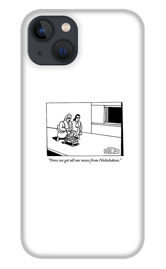 Two Women Walk Down The Street Together.  One iPhone 13 Case