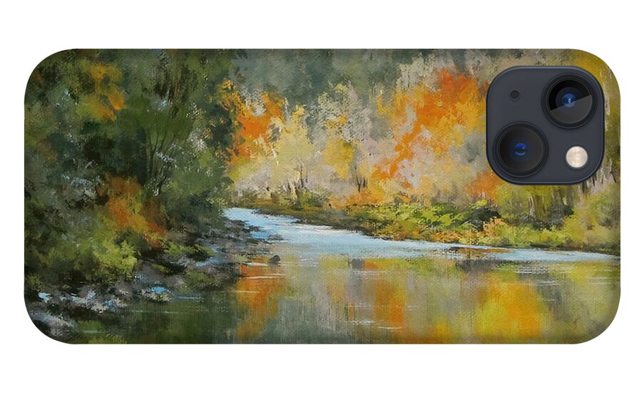 Original iPhone 13 Case featuring the painting Umpqua Reflections by Karen Ilari