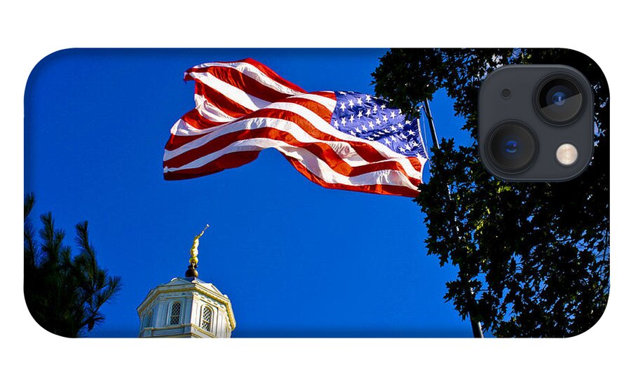 Angel Moroni iPhone 13 Case featuring the photograph Flag and Moroni by Richard Lynch