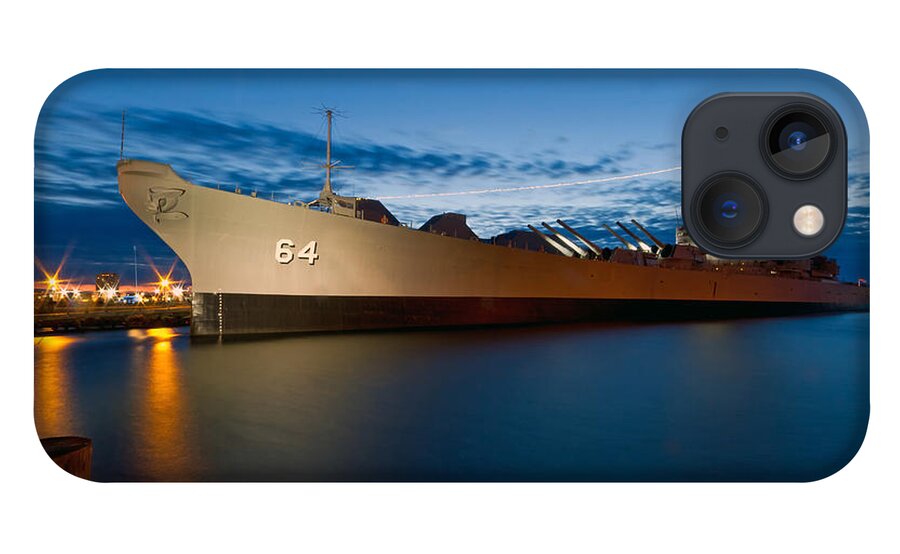 Norfolk iPhone 13 Case featuring the photograph USS Wisconsin at Sunset by Jerry Gammon