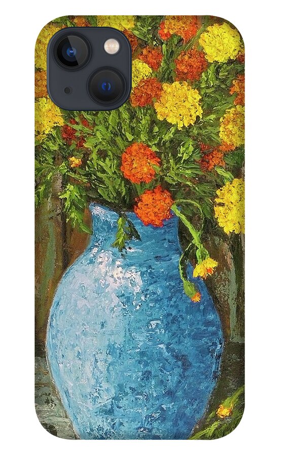 Impressionistic iPhone 13 Case featuring the painting Vase of Marigolds by Darice Machel McGuire